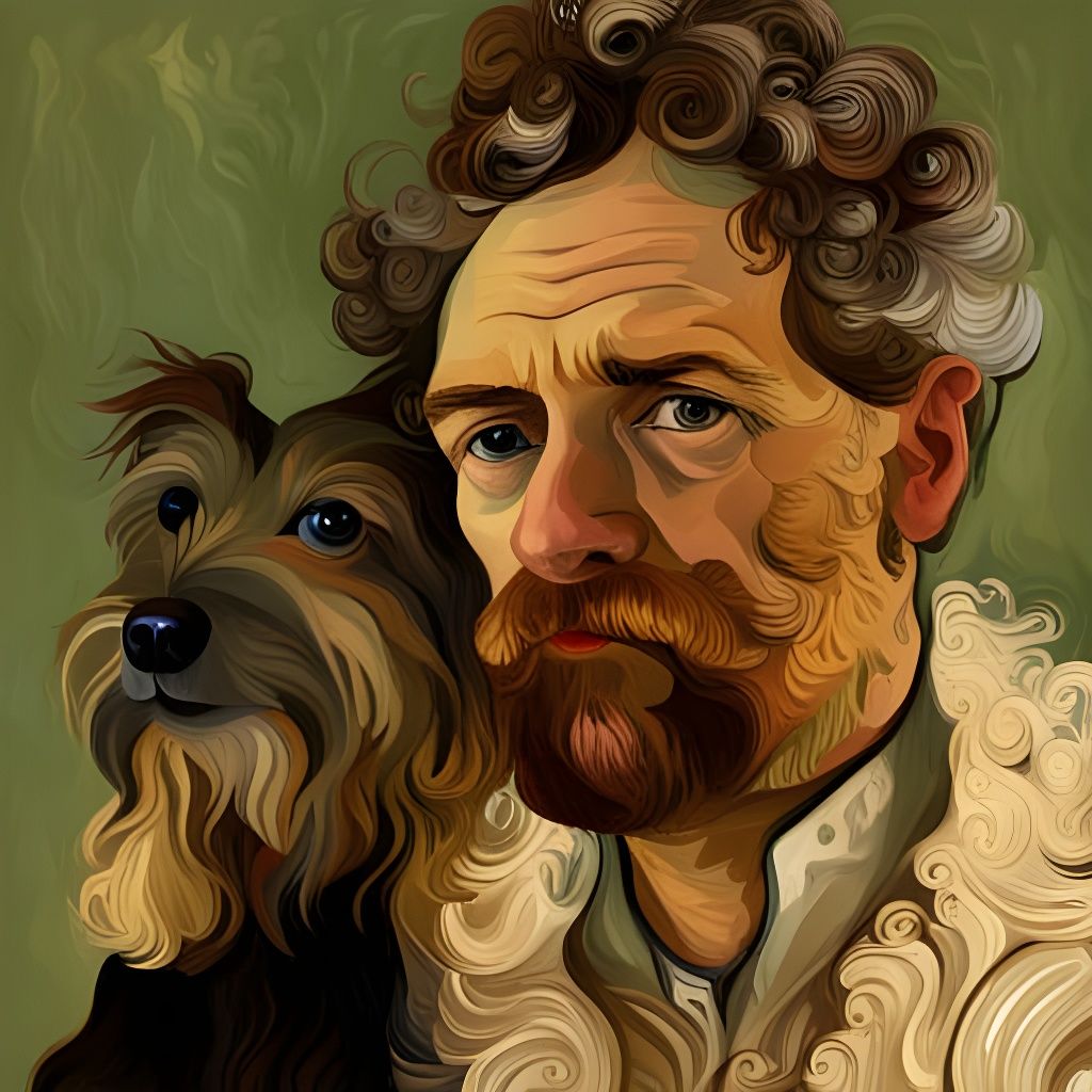 Rococo Portrait: Man and Dog in Oil Painting Style