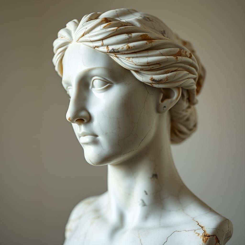 Marble Bust of Woman with Cracking Effect