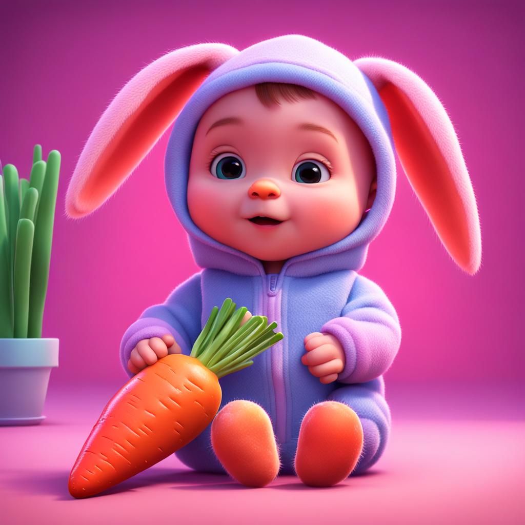 Plush Baby in Bunny Suit: 3D Digital Art