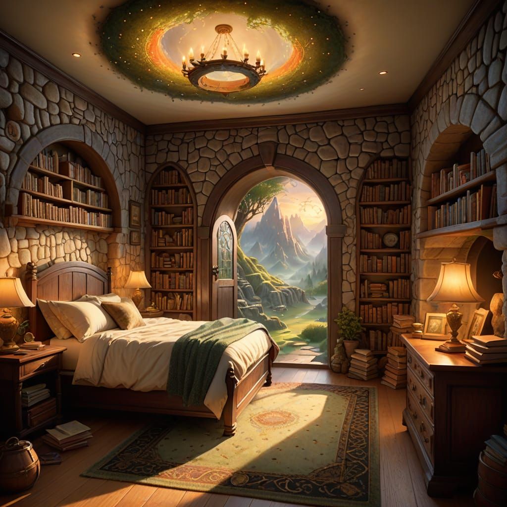 Whimsical Fantasy Bedroom Portal to Idyllic Middle Earth