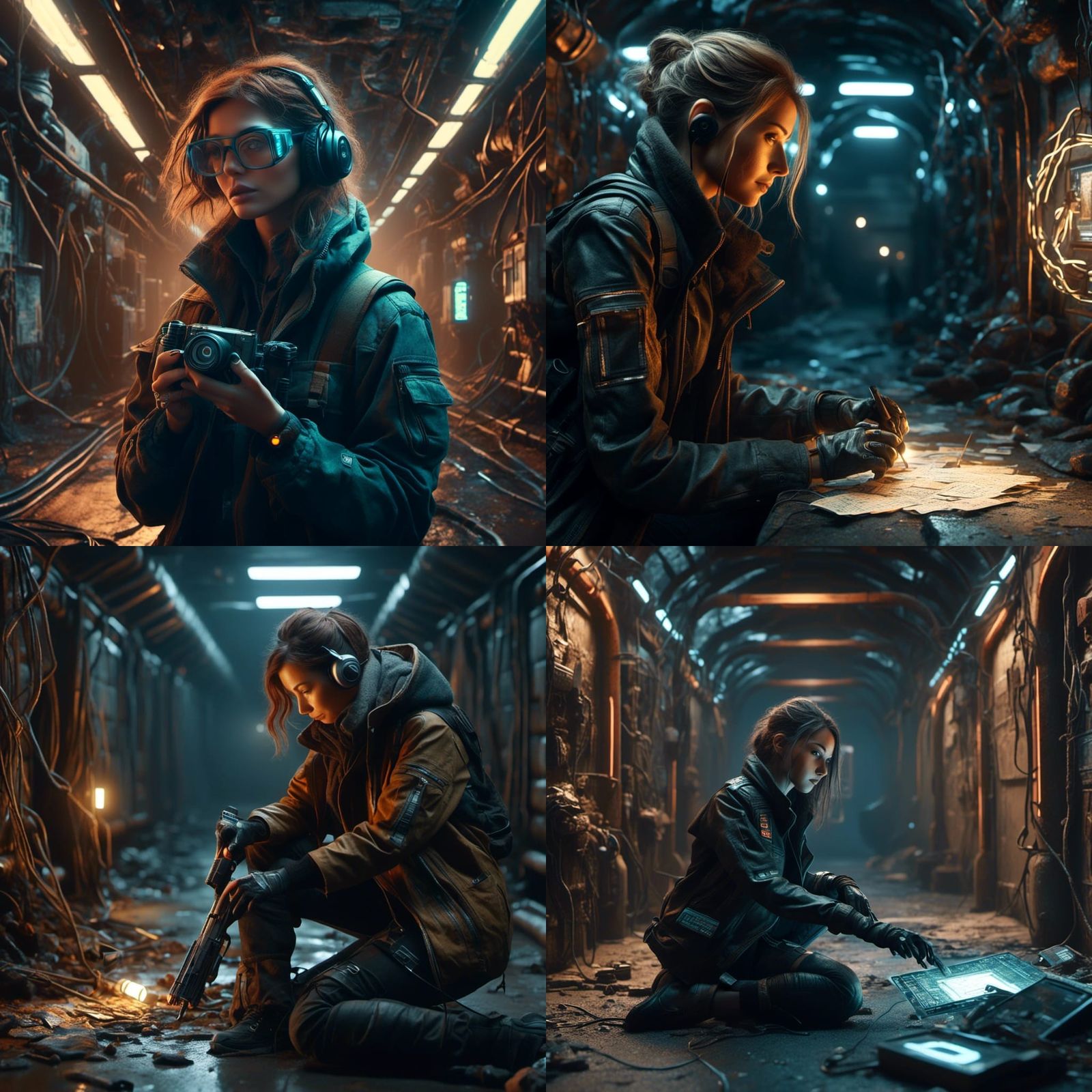 Cyberpunk Spy Hiding Message in Tunnel