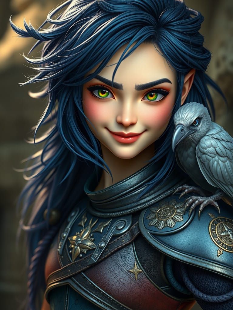 Glamorous Rock Gnome Warrior with Silver Raven Companion