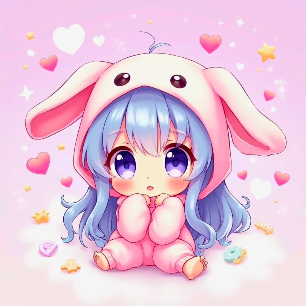 Kawaii Chibi Girl in Pastel Dreamscape
