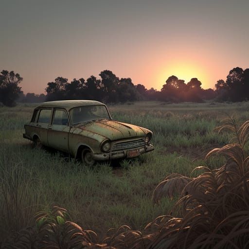 Antique Mobile Phone on Dry Soil at Sunset