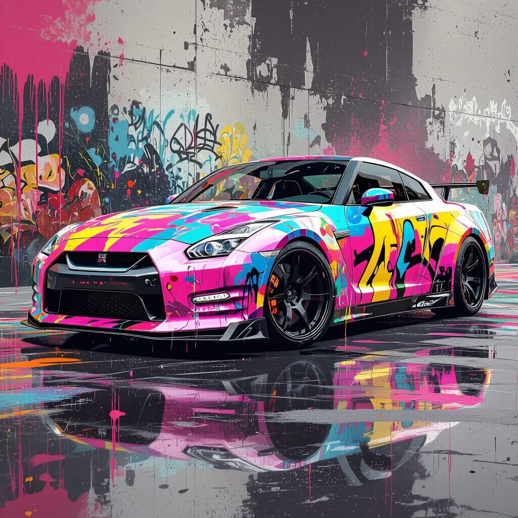 Nissan GTR in Vibrant Graffiti and Street Art Style