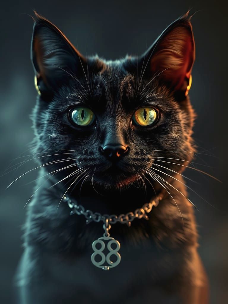 Elegant Feline Figure Adorned with Mystic Numbers