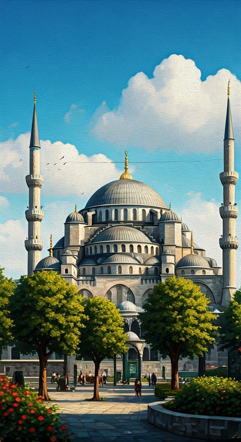 Blue Mosque, Istanbul: Majestic Architecture in Oil Painting