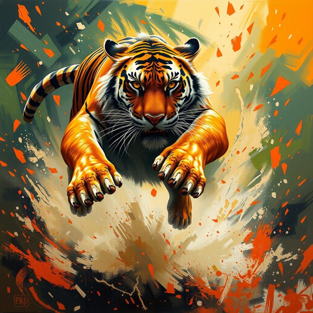 Tiger's Fury in Vibrant Expressionist Brushstrokes
