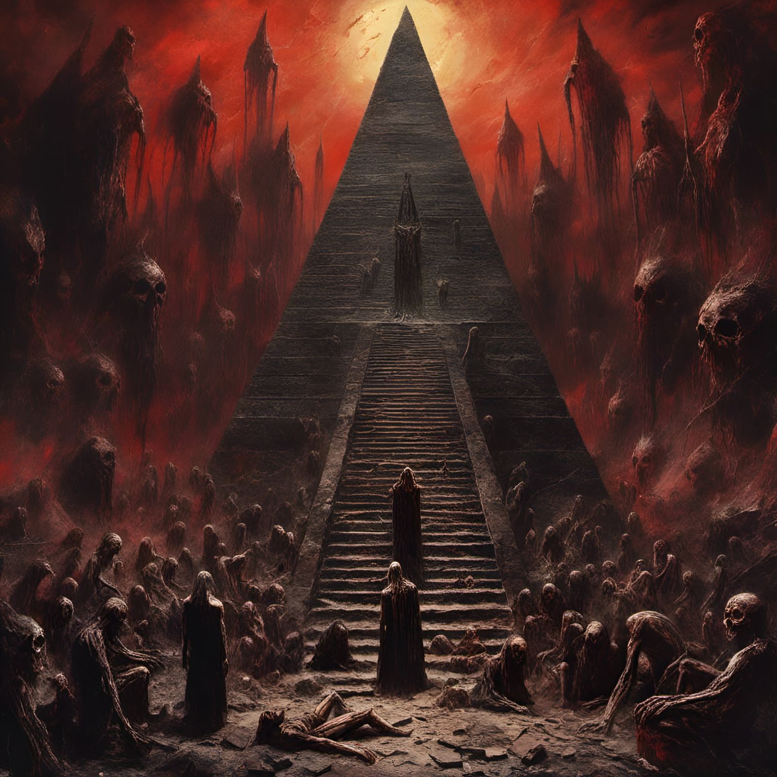 Book of the Dead in Pyramid, Creepy Illustration