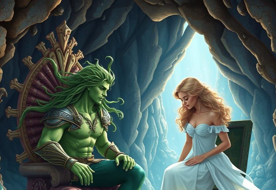 Merman on Coral Throne in Hidden Cave