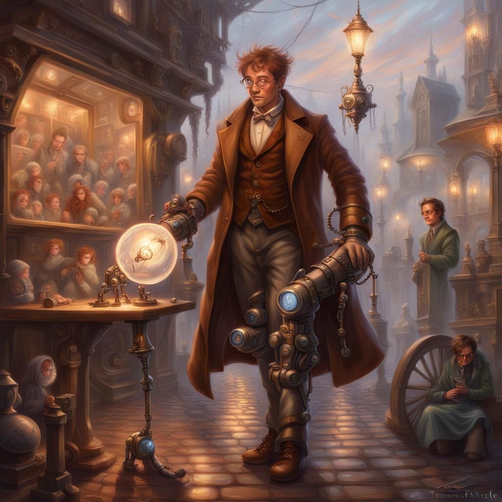 Steampunk Magician Heals Elf in Ethereal Fantasy