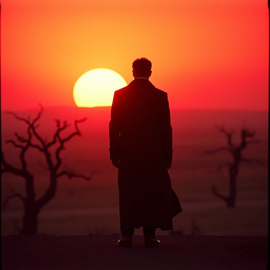 Ethereal Sunset Silhouette in Cinematic Style