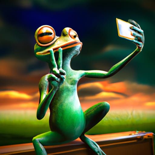 Frog Takes Selfie in Epic Digital Landscape