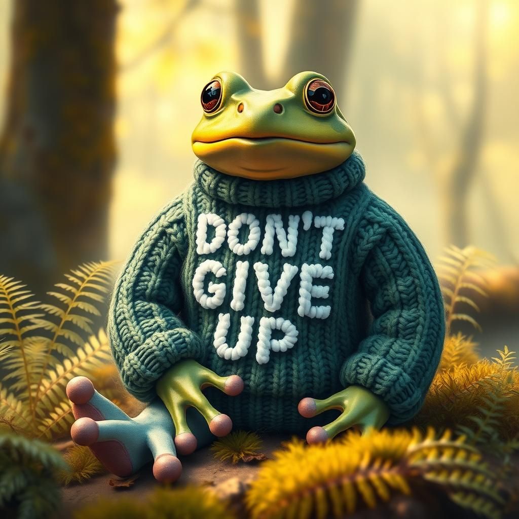 Frog in Sweater in Impressionistic Forest Scene
