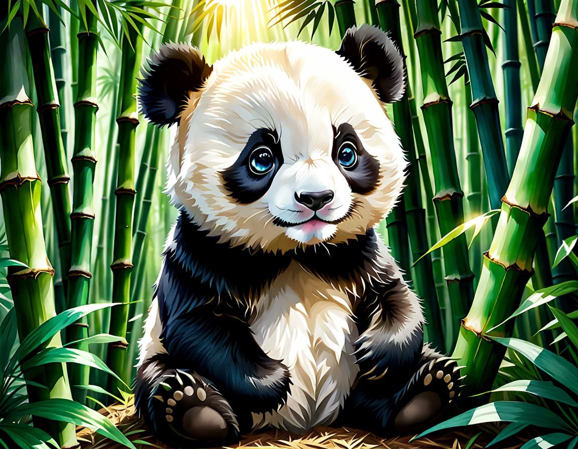 Adorable Baby Panda in Watercolor Bamboo Forest