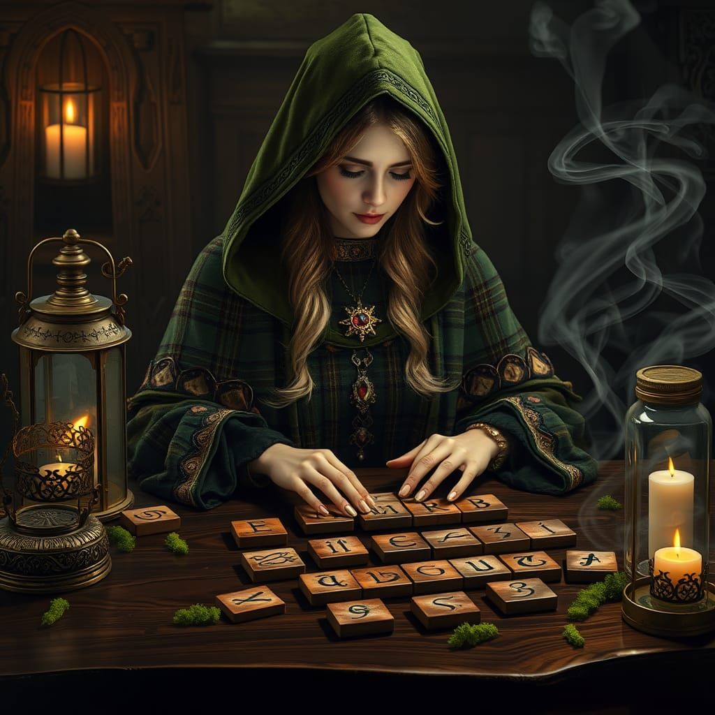 Celtic Priestess Divination Ritual, Fantasy Art