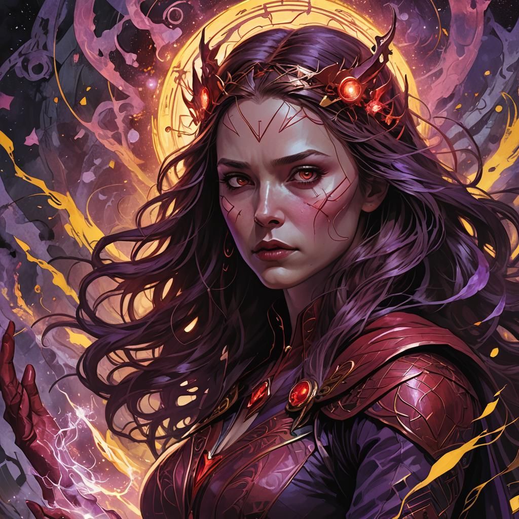 Scarlet Witch Dark Fantasy Art Nouveau Portrait