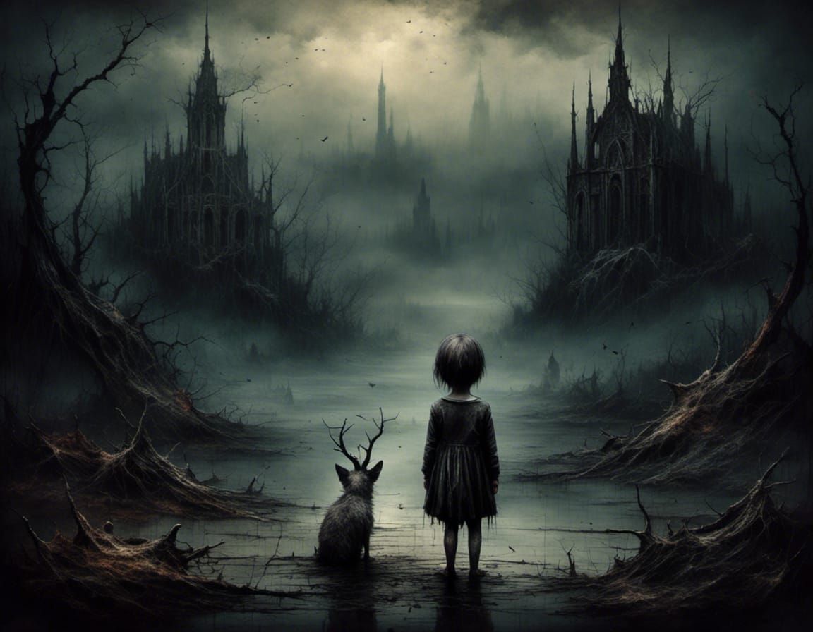 Creepy Cute Creature in Gothic Landscape