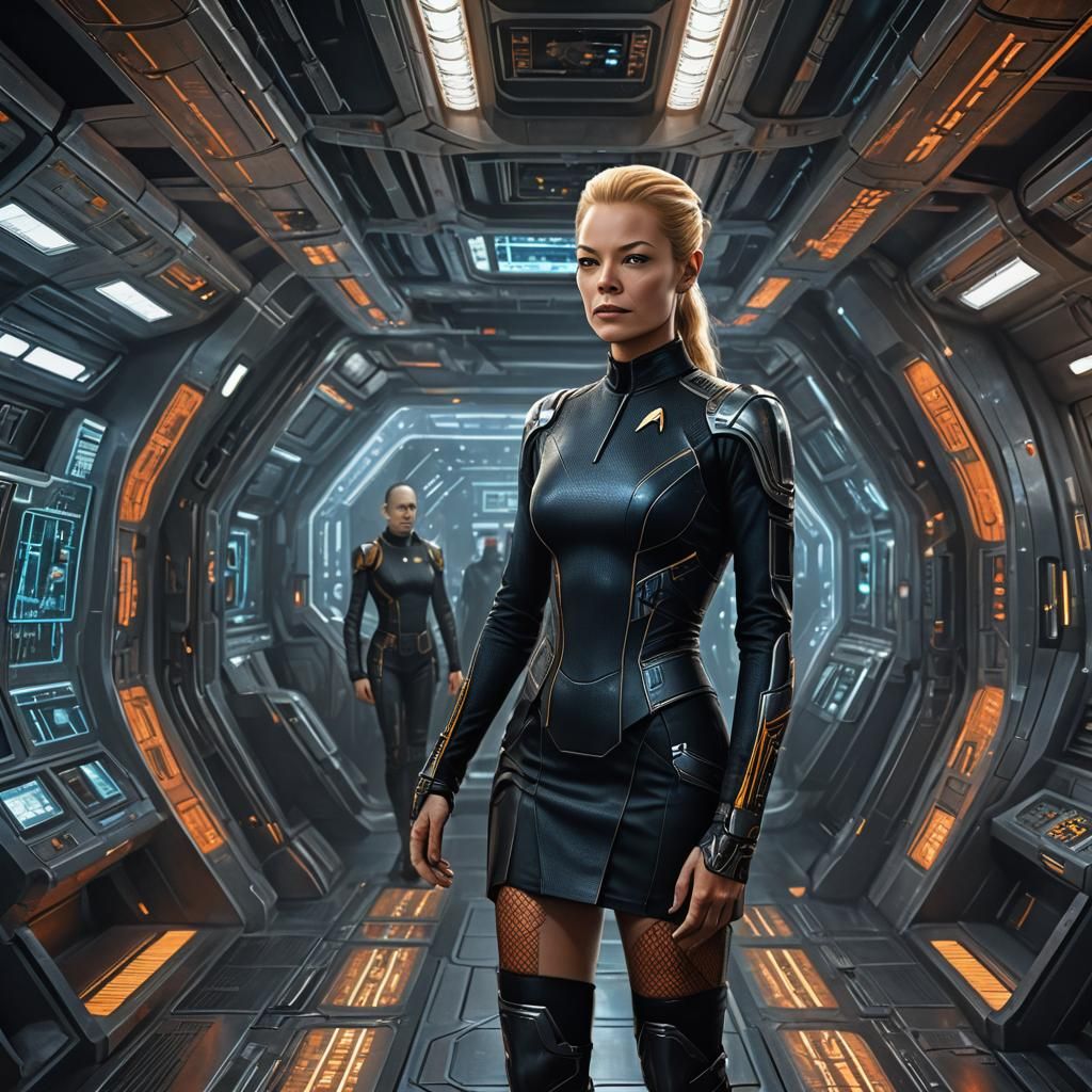 Woman in Borg Ship: Hyperrealistic Digital Sci-Fi Art