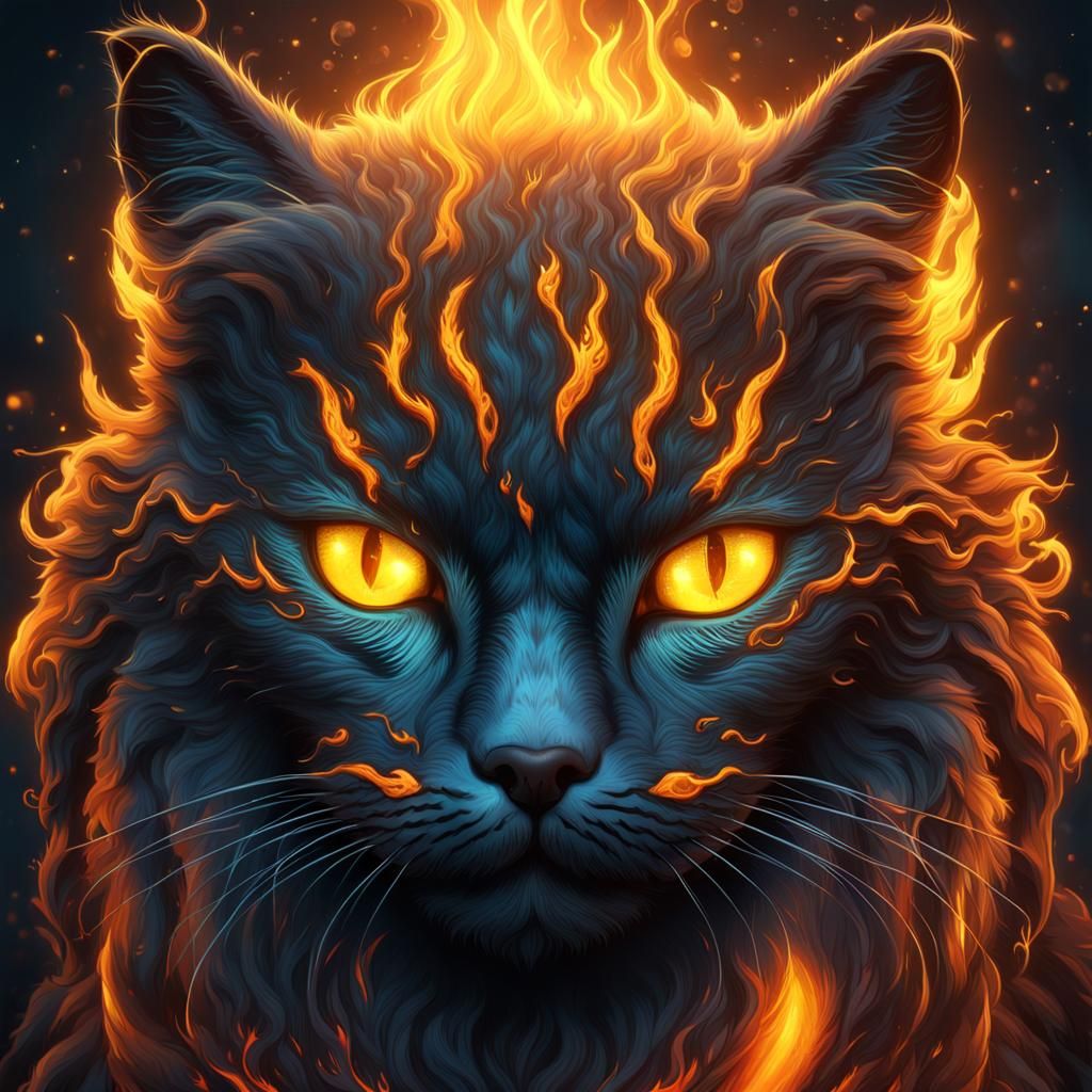 Fiery Bioluminescent Cat: Fantasy Concept Art