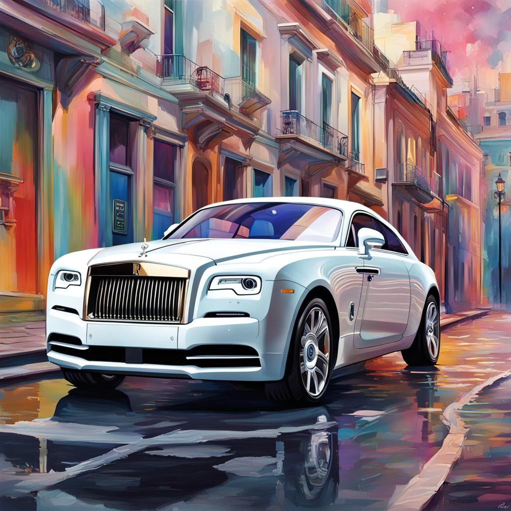 White Rolls Royce Wraith in Hyperrealistic Splash Art