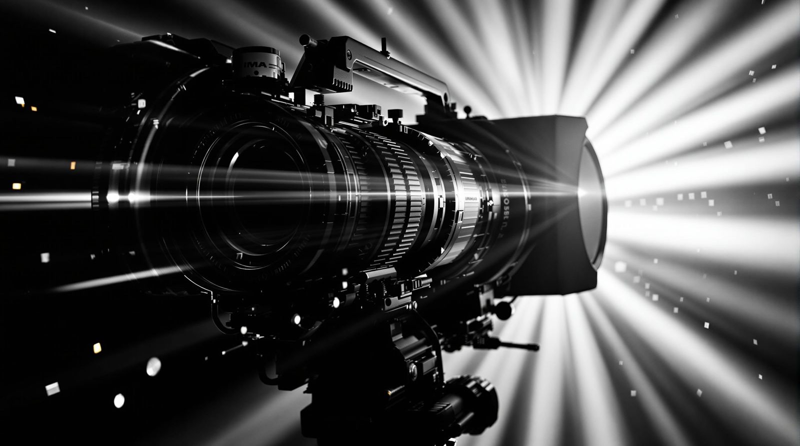 Dramatic Black and White Photo of an IMAX Camera