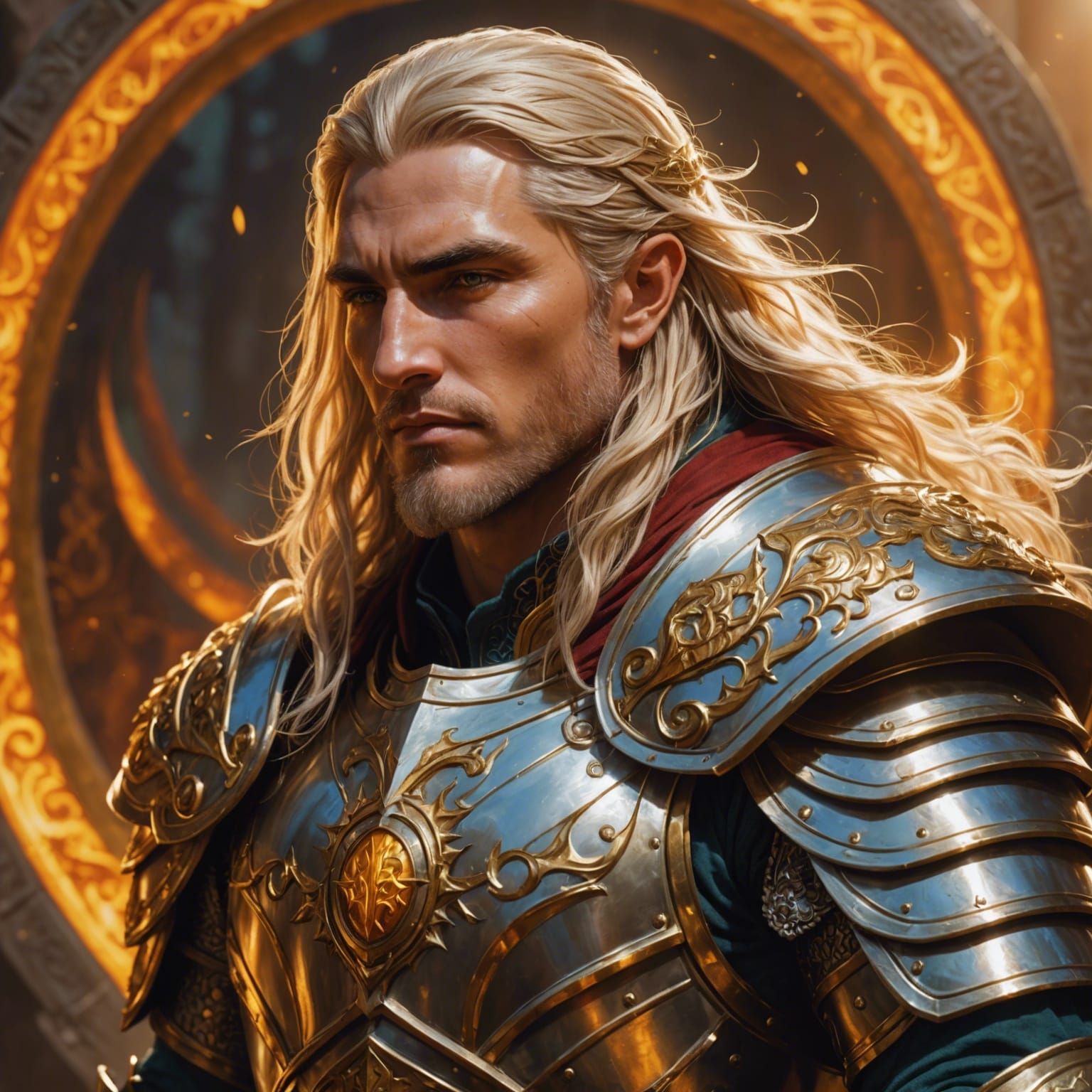 Eladrin Paladin with Golden Hair in Detailed Armor