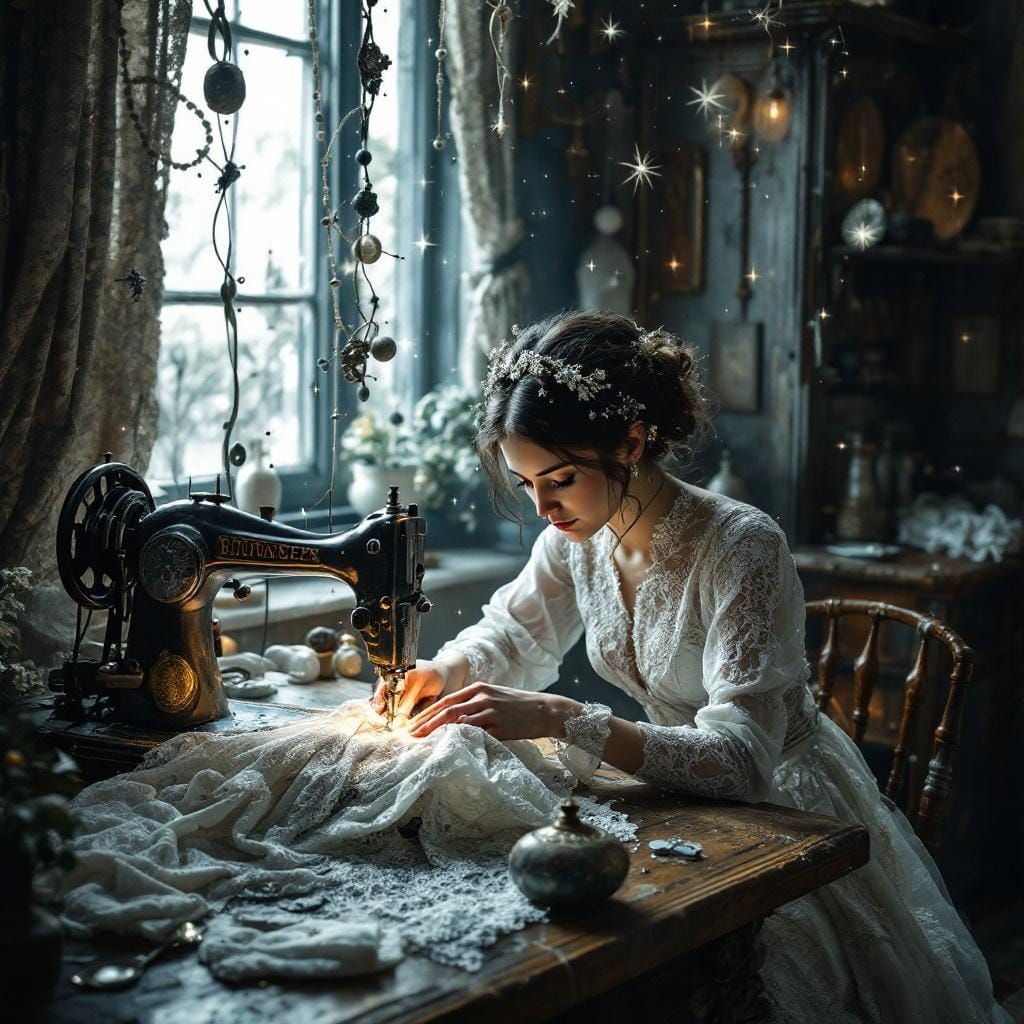 Seamstress at Antique Machine in Ethereal Atelier