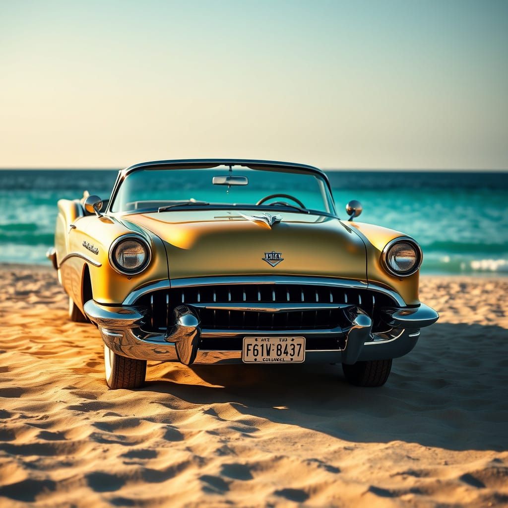Classic Car Serenity on Golden Beach