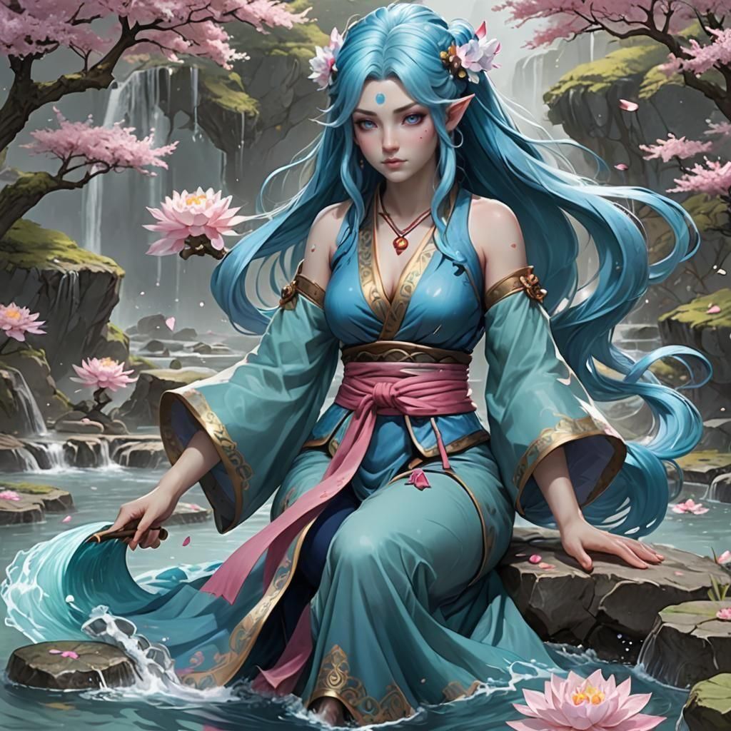 Water Genasi with Japanese Spring Aesthetic
