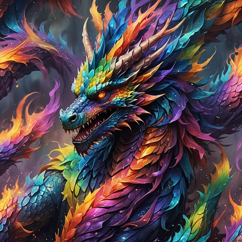 Rainbow Dragon Beard in Fantasy Oil Painting