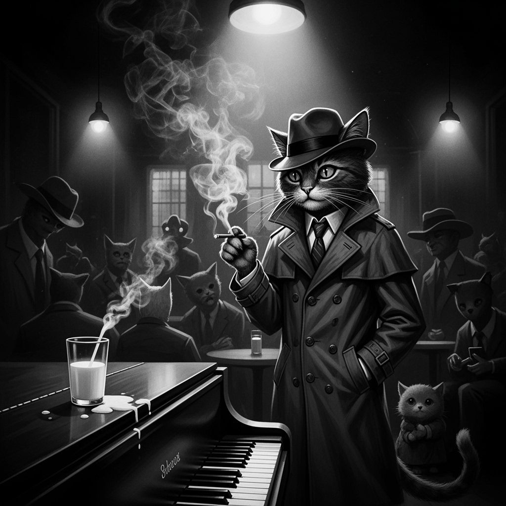 Cat Detective in Film Noir Jazz Club