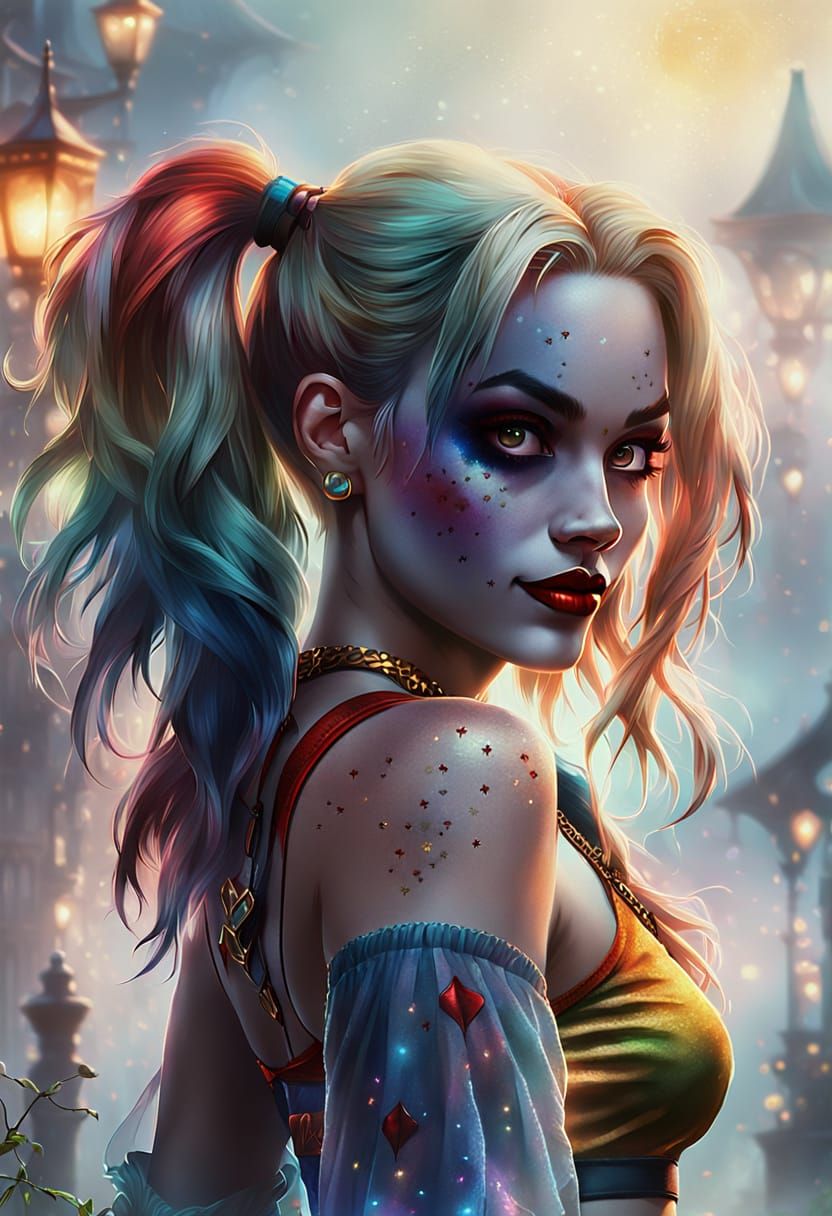 Harley Quinn in Ethereal, Hyperdetailed Fantasy Portrait