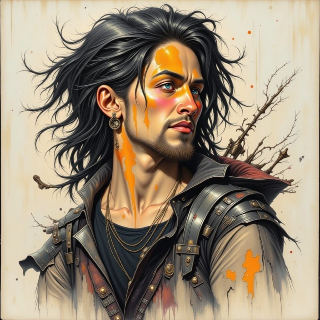 Abstract Digital Art Featuring Gold and Wolf Motifs