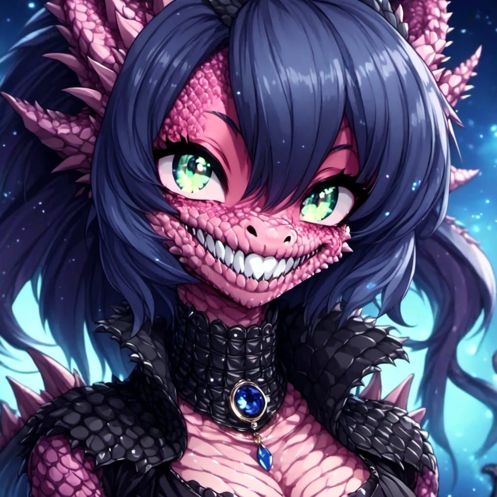 Lizardgirl Portrait with Glittering Indigo Backdrop