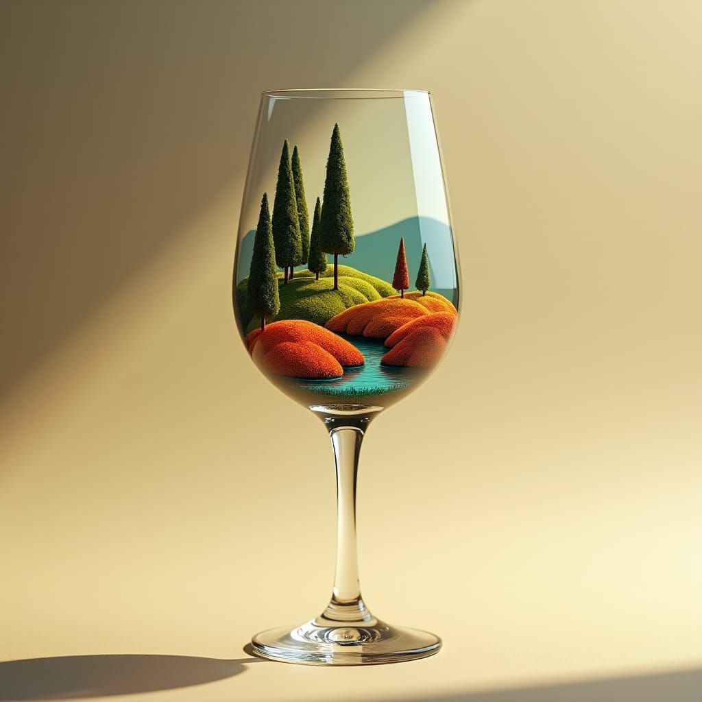 Surreal Landscape in Wine Glass, Digital Art