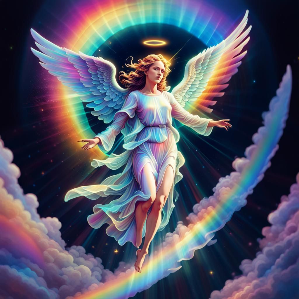 Holographic Angel in Rainbow Prism Light