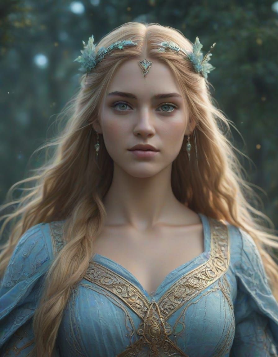 Ethereal Norse Goddess in Vibrant Fantasy Realm