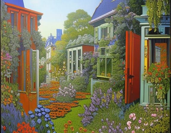 Lush City Garden: Retro Impressionist Movie Poster