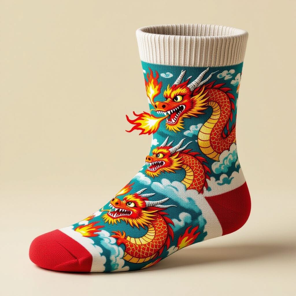 Embroidered Dragon Sock in Fantastical Style