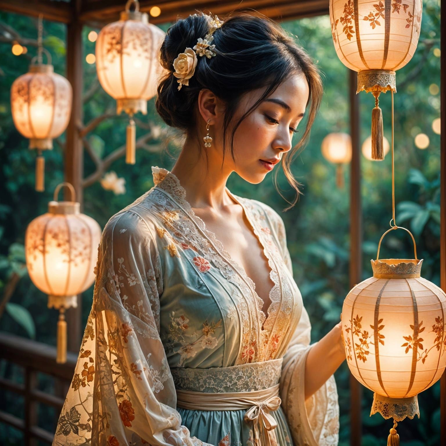 Picturesque Origami Lanterns in Airbrushed Painting