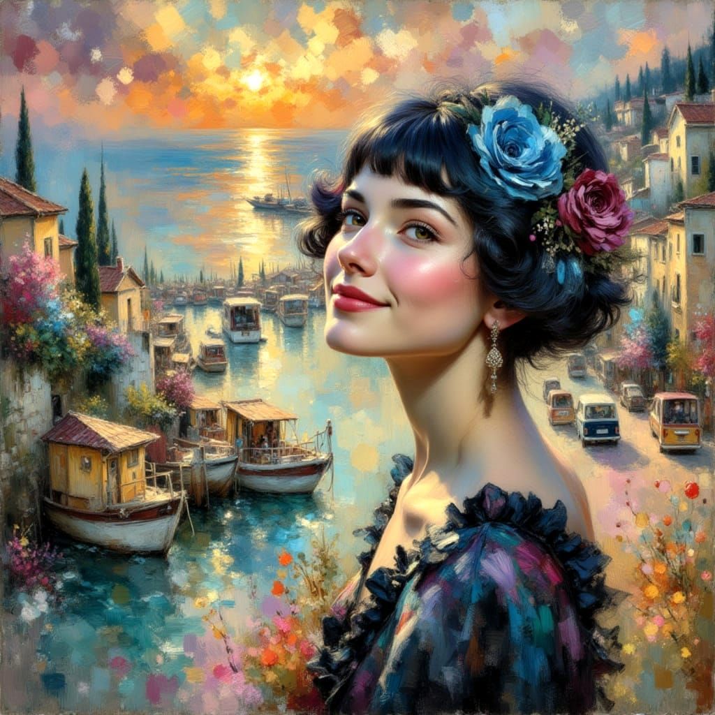 Dreamy Surreal Portrait with Dual Landscapes