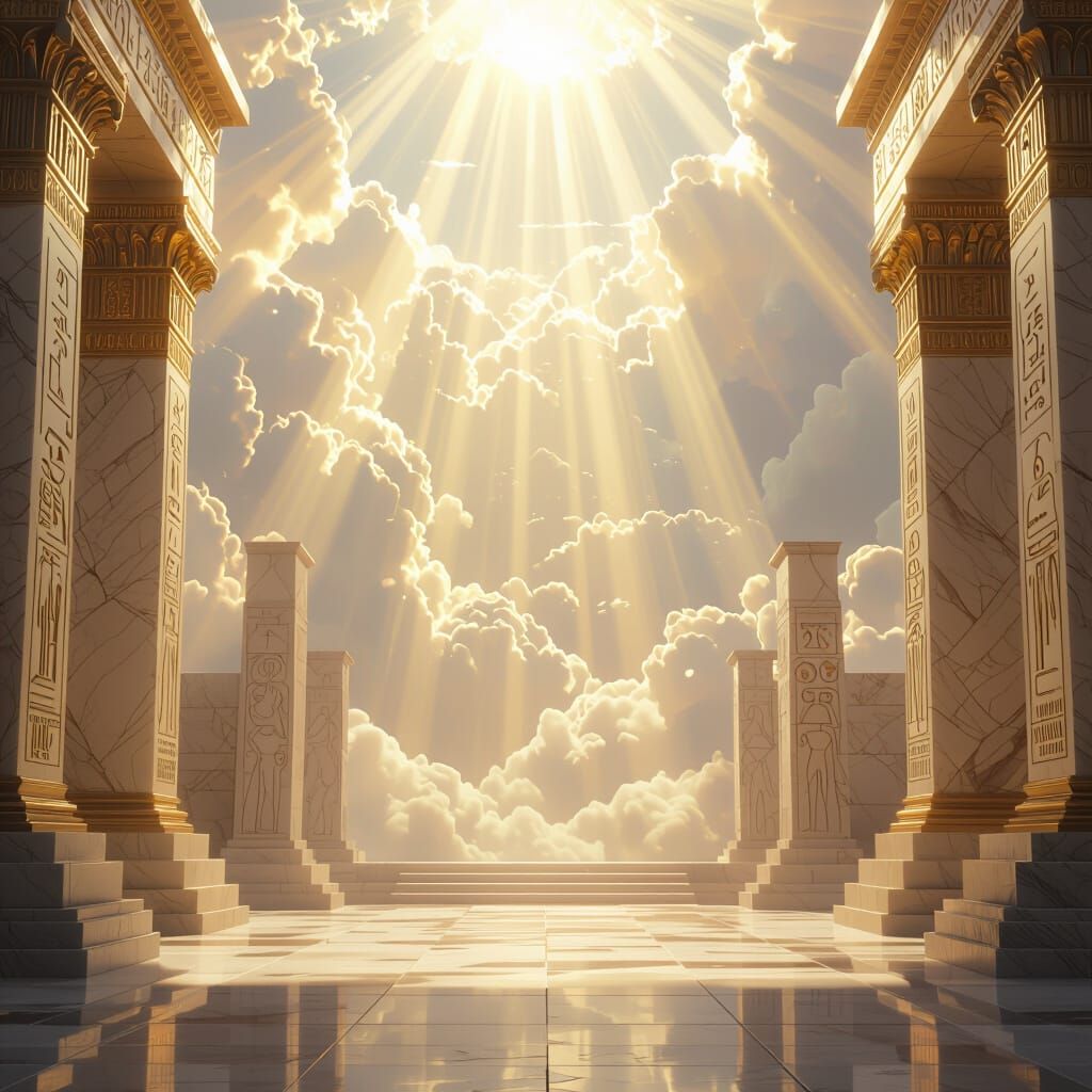 Divine Architectural Landscape with Golden Light