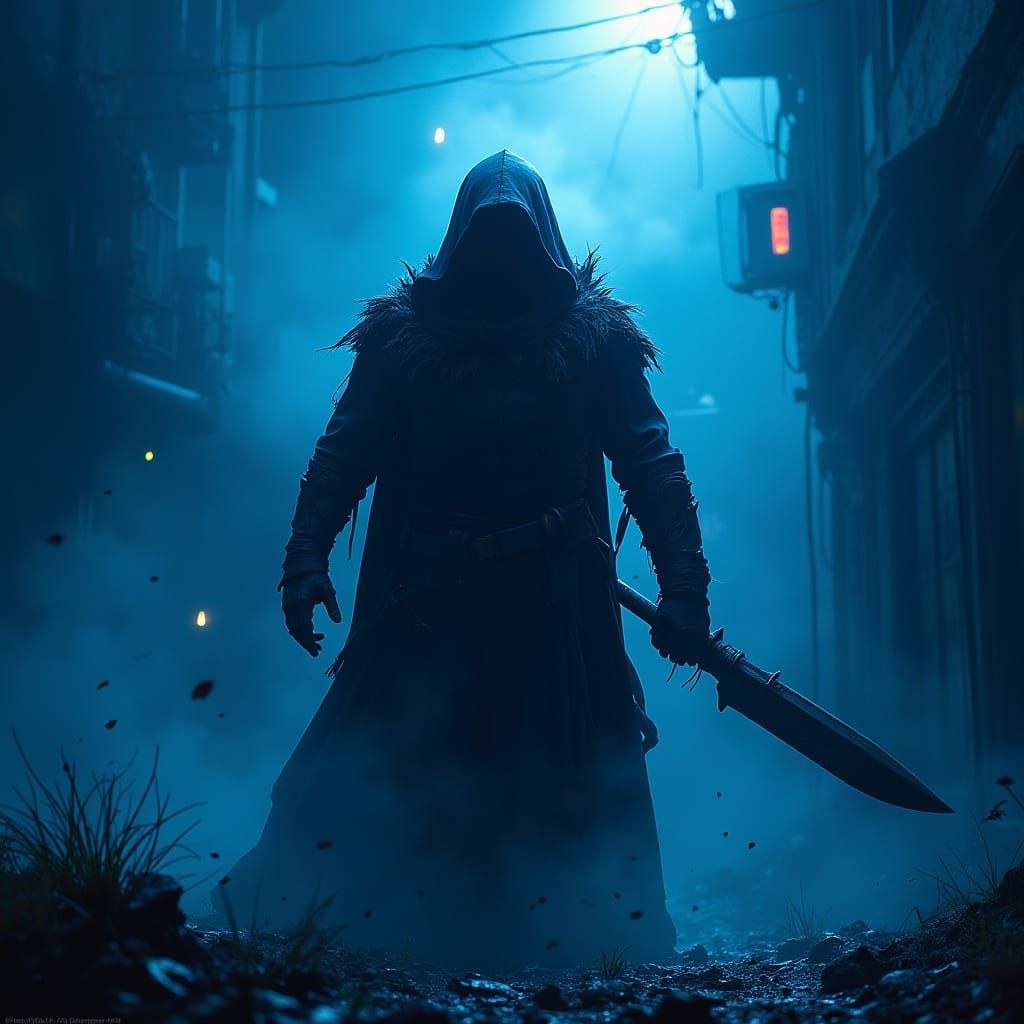 Grimdark Scene in Blue Tones