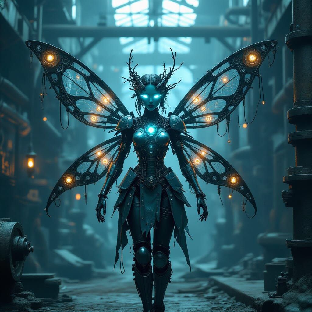 Clockwork Fairy in Abandoned Factory, Industrial Art