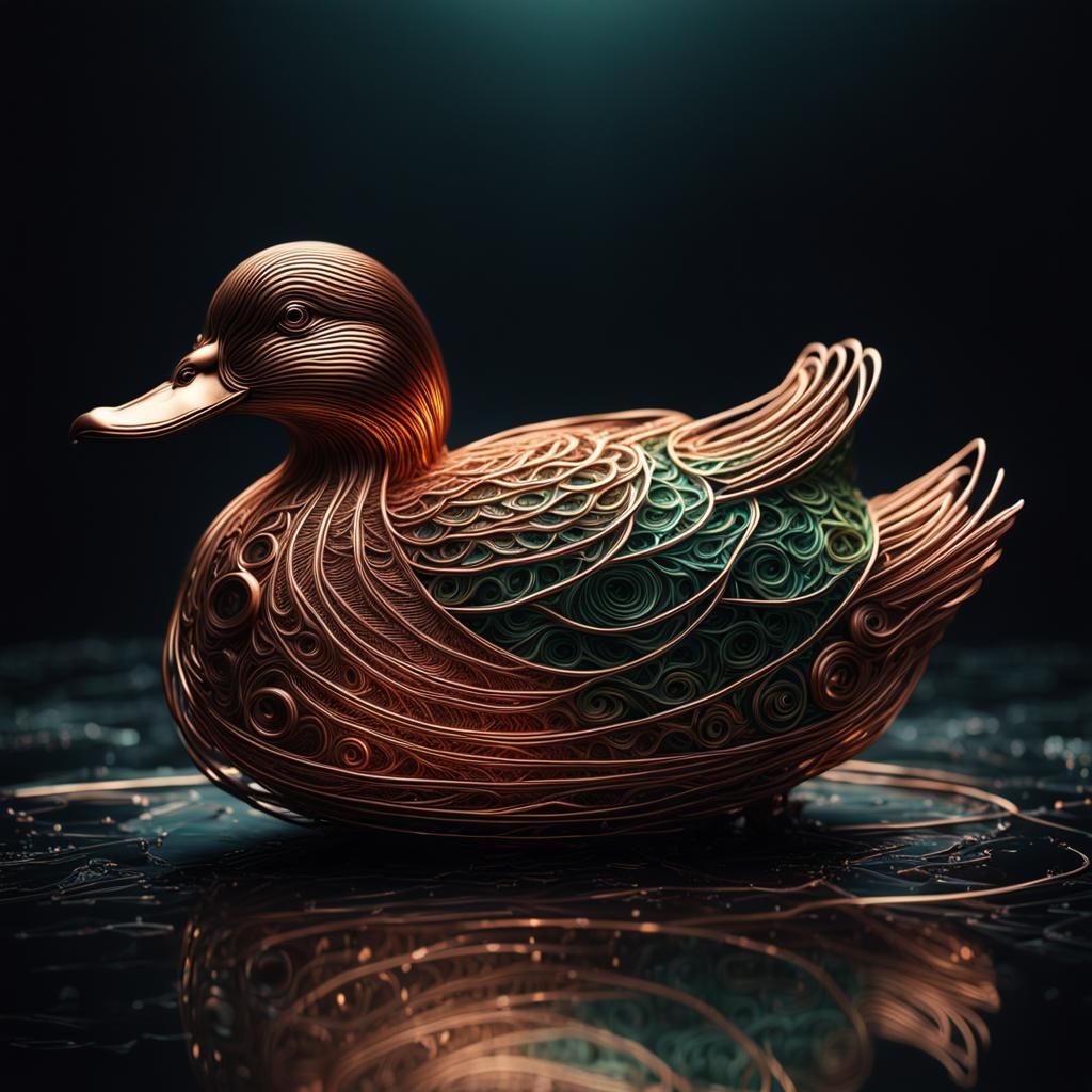 Intricate Copper Wire Duck Digital Painting