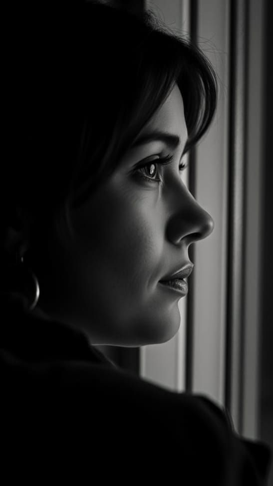 Wistful Woman in Vintage Black and White