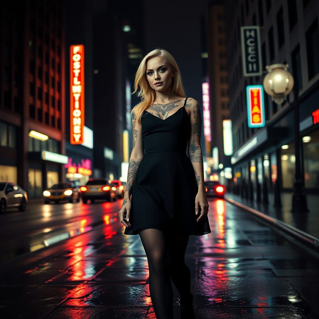 Gothic Goddess in Dark City Nightscape