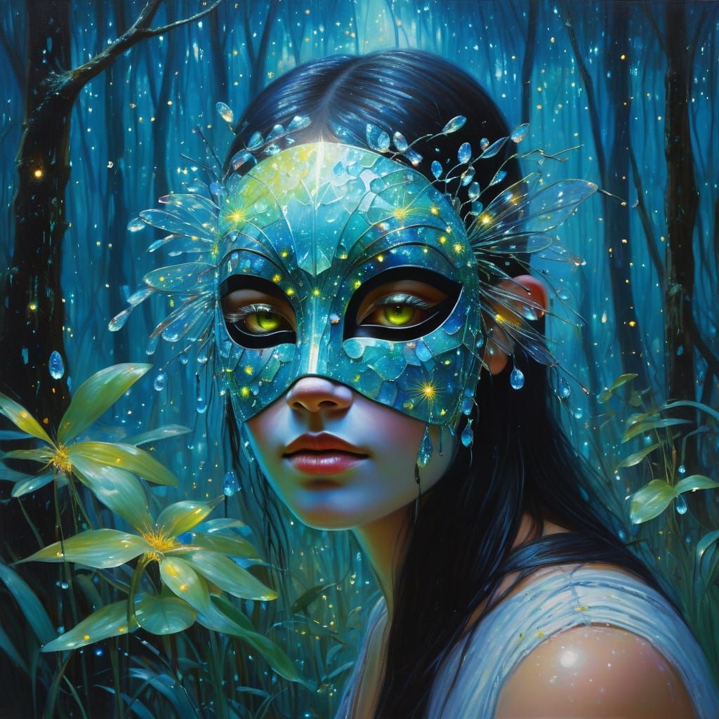 Whimsical Crystal Forest Mask in Vibrant Oil Painting