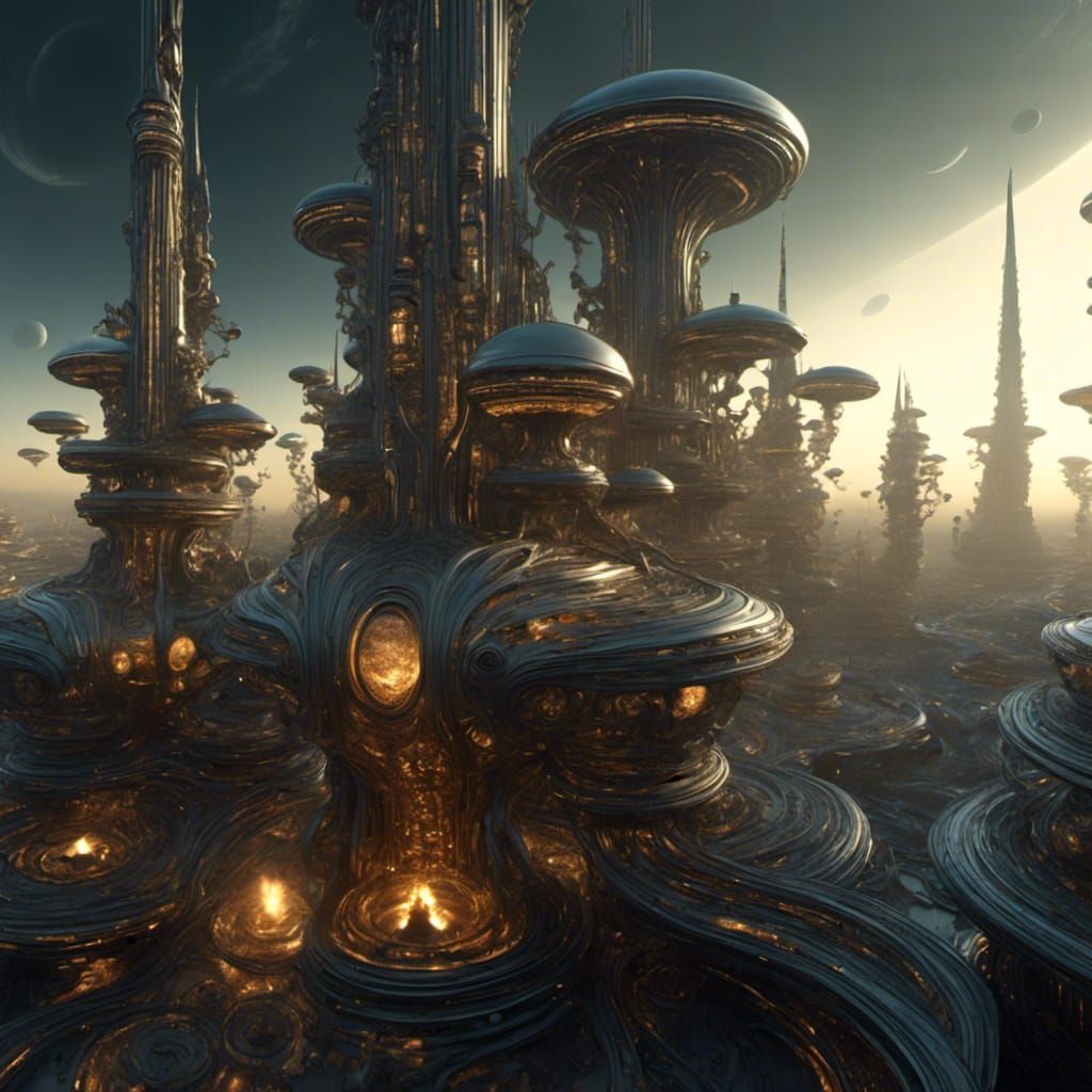 Aliens in Burning Hats Stroll Through Biopunk City